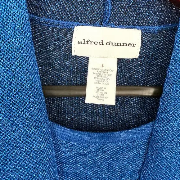 NEW NWT Alfred Dunner Sz Small Sparkly Metallic Blue Christmas Blouse Shirt Top - Picture 3 of 7